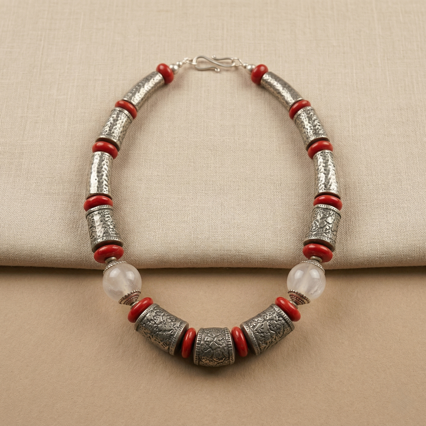 Silver Red Bead Necklace