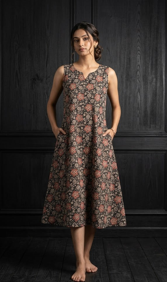Floral Vine Cotton Summer Dress Charcoal Black Ekafab Floral Vine Cotton Summer Dress Charcoal Black Ekafab