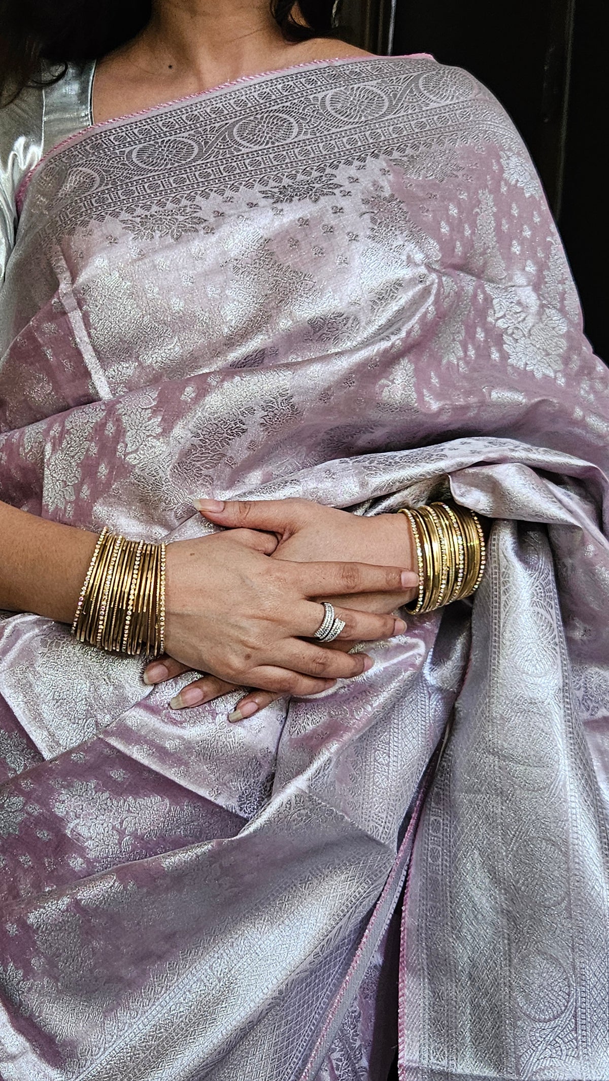 Blush Ivory Floral Jacquard Sari