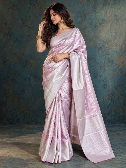 Blush Ivory Floral Jacquard Sari