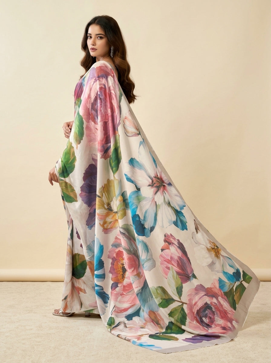 Blush Garden Satin Saree