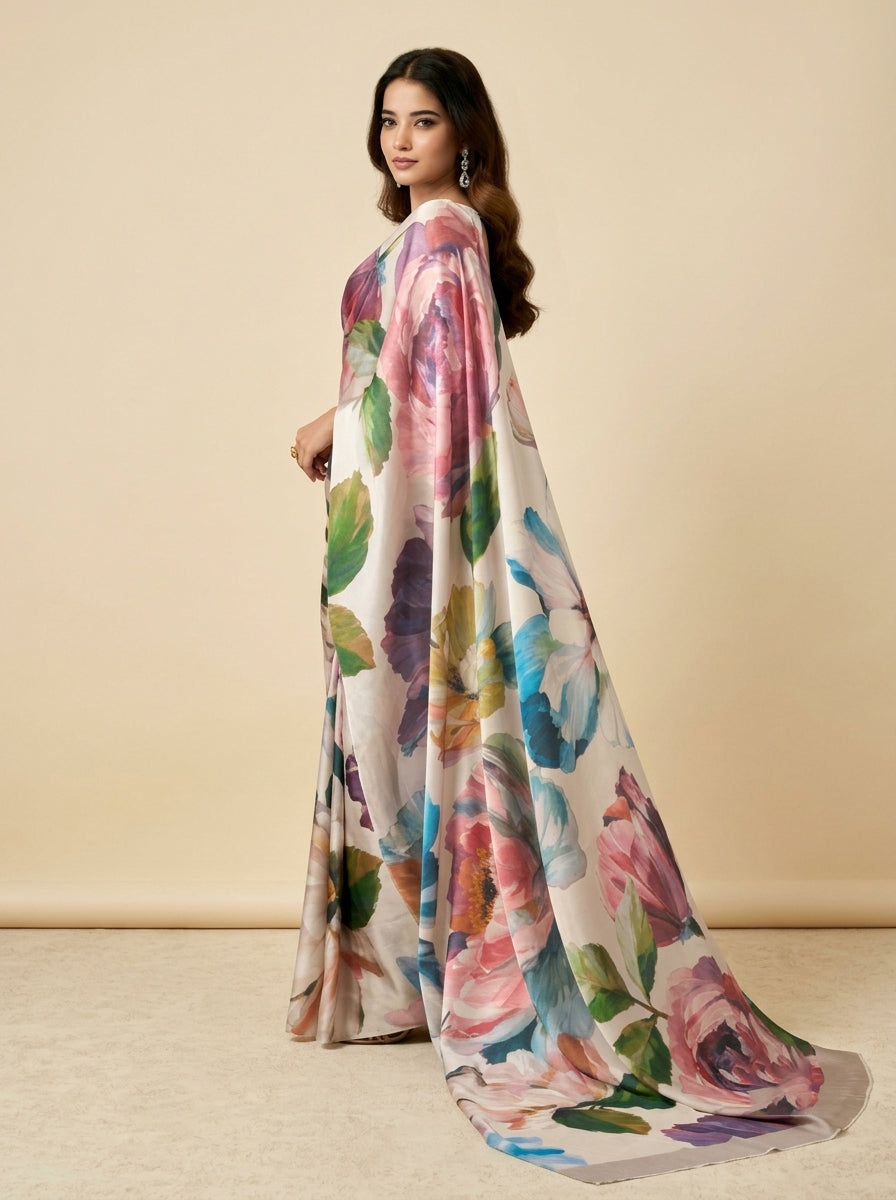 Blush Garden Satin Saree