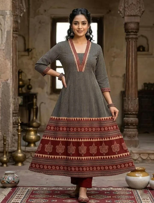 Rust Veil Cotton Anarkali Set