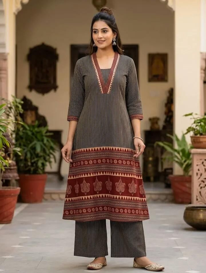Rust Veil Cotton Anarkali Set
