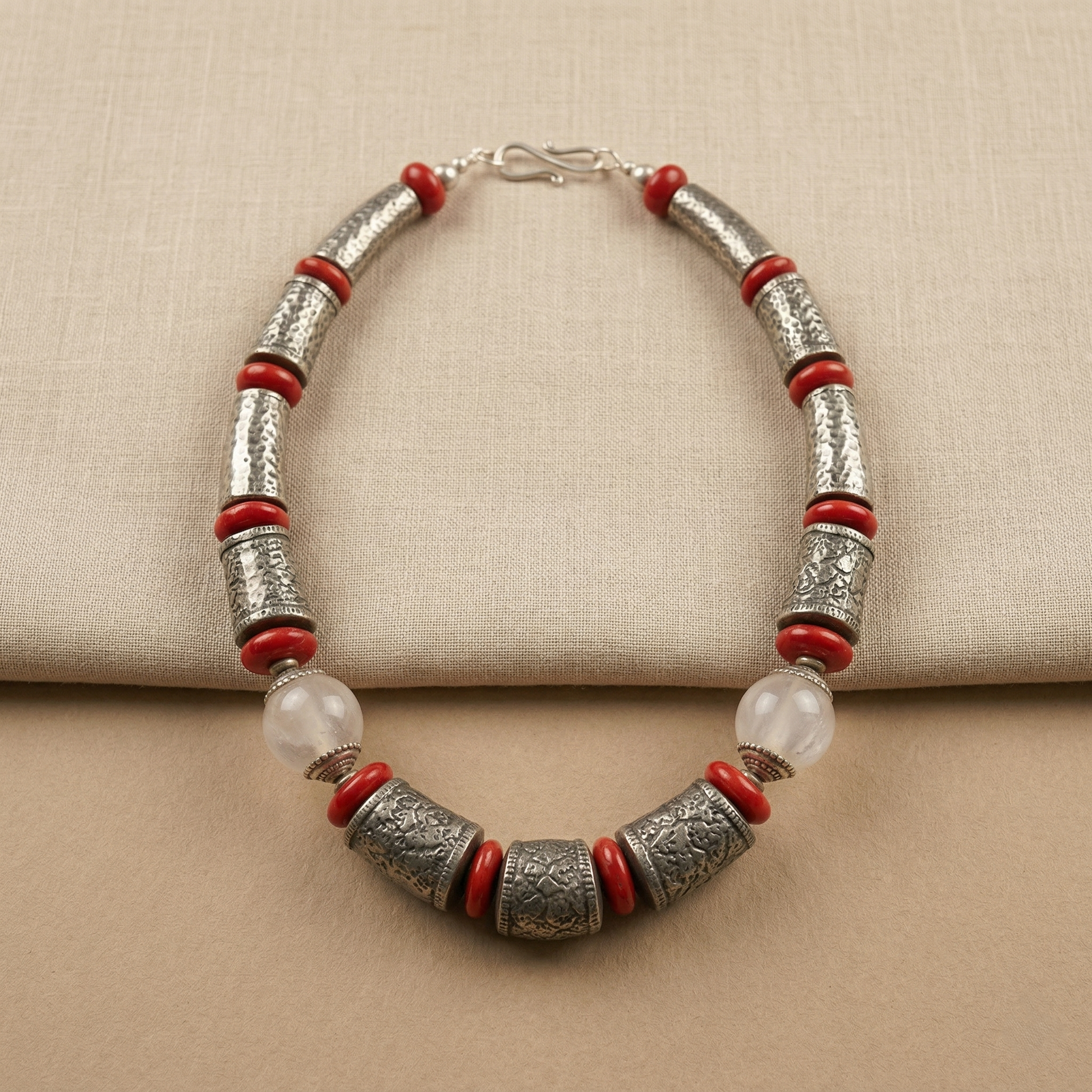 Silver Red Bead Necklace