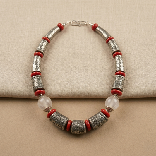 Silver Red Bead Necklace