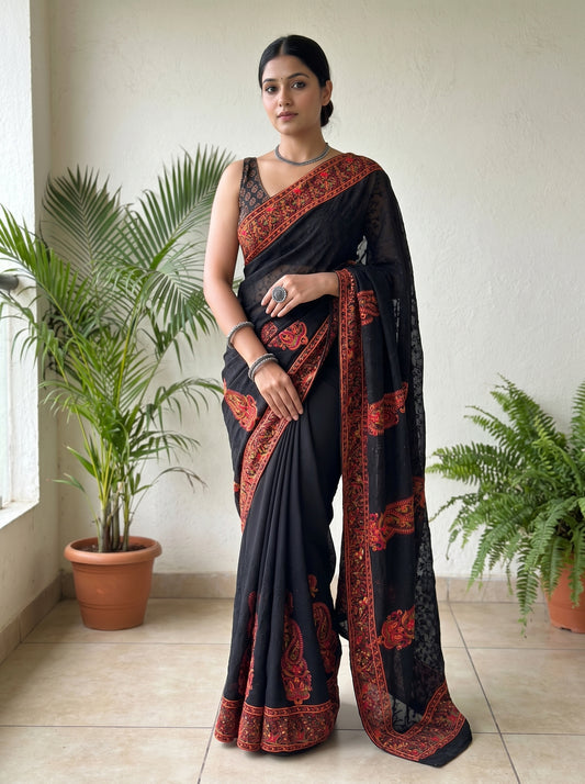 Noir Kashmiri Heritage Saree
